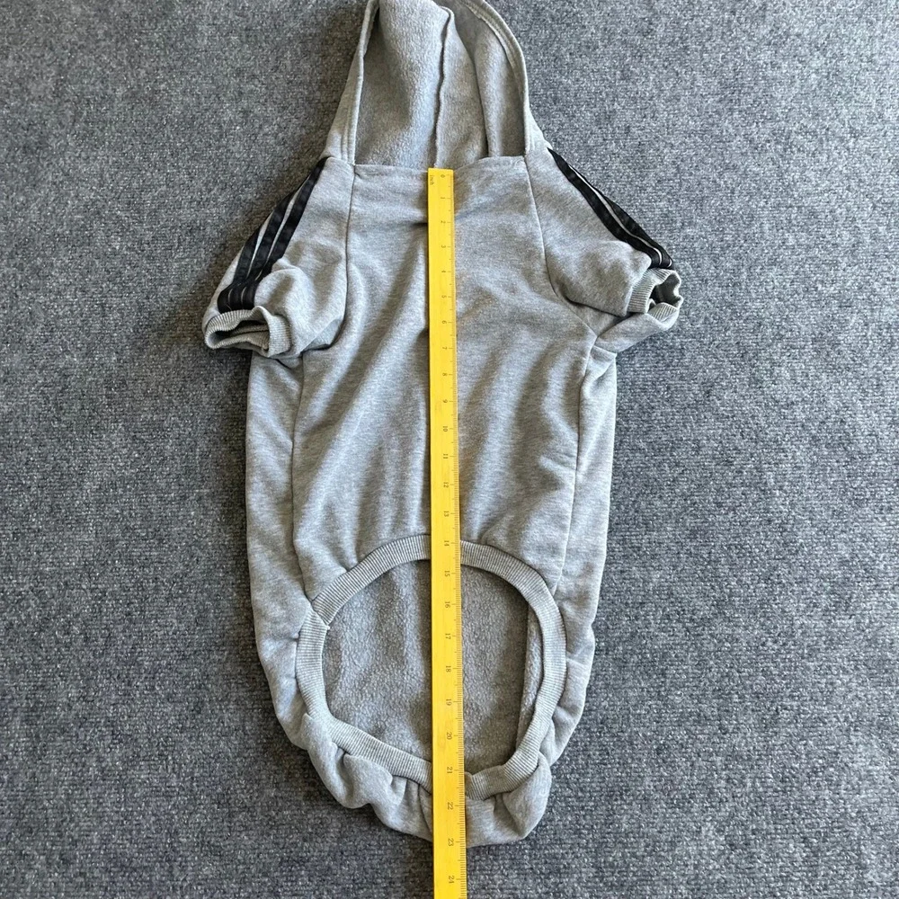 Adidog Gray Pet Hoodie Large Dog Fleece Sweatshirt Sporty Striped Parody Coat